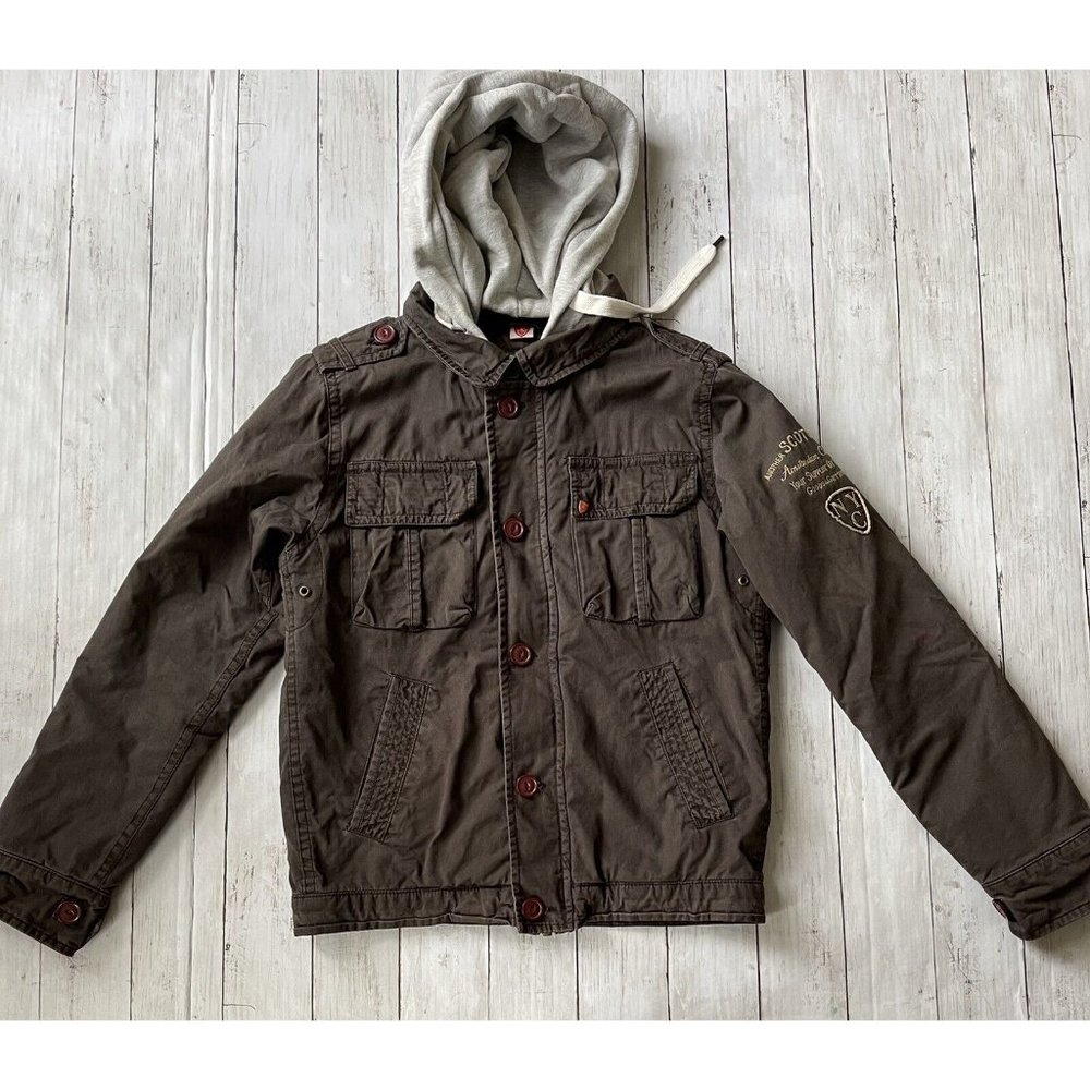 Scotch & Soda Size S Amsterdam G-1 U.S. Navy Gray Jacket Quilted Lined Hooded